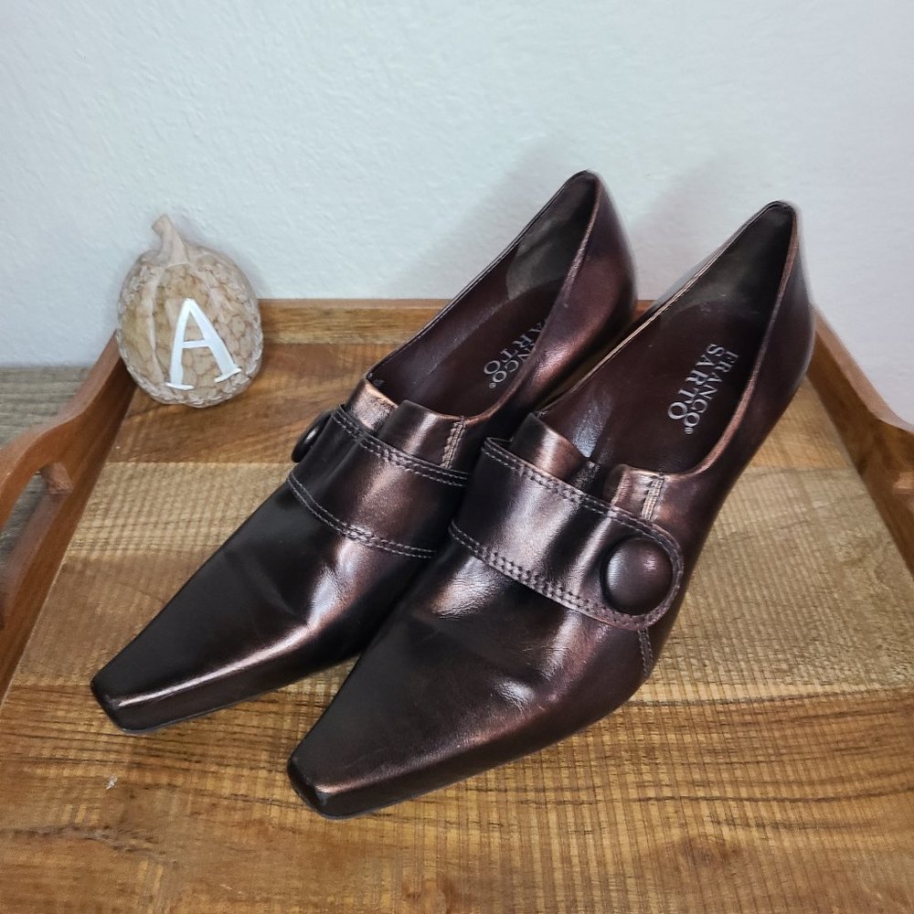 Franco Sarto Brown gold pointed toe heels size 10